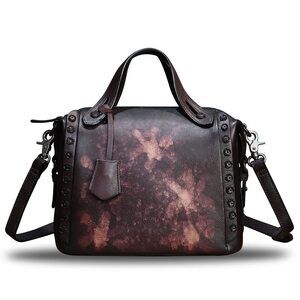 8691 Leather Satchel Handbag Retro Handmade Top Handle Crossbody Shoulder